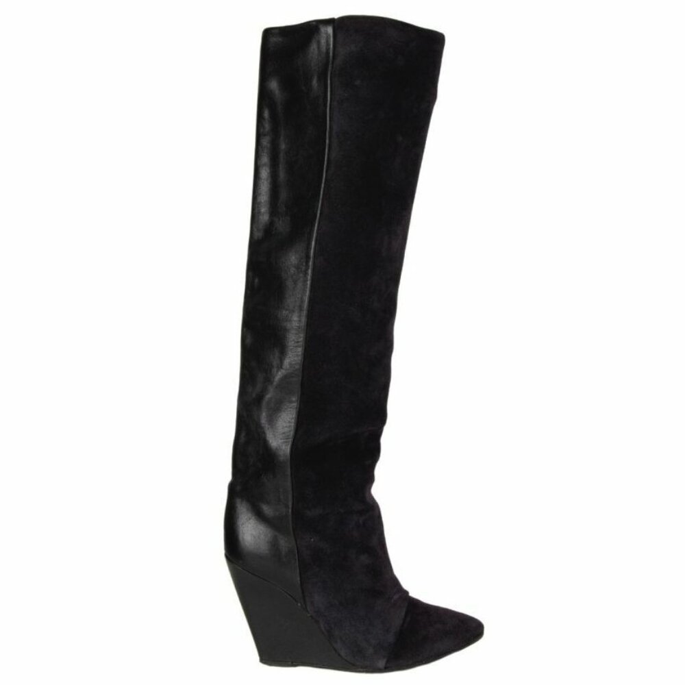 Isabel Marant Sheila Black Suede/Leather Knee High Wedge Boot 4in/100mm Size 40